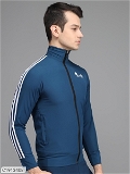 Lycra Solid Full Sleeves Slim Fit Mens Sports Jacket - Blue, L