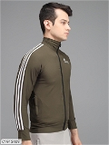 Lycra Solid Full Sleeves Slim Fit Mens Sports Jacket - Olive, M