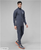 Lycra Solid Full Sleeves Regular Fit Mens Track Suit - Grey, L