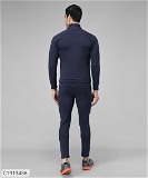 Lycra Solid Full Sleeves Regular Fit Mens Track Suit - Navy Blue, M