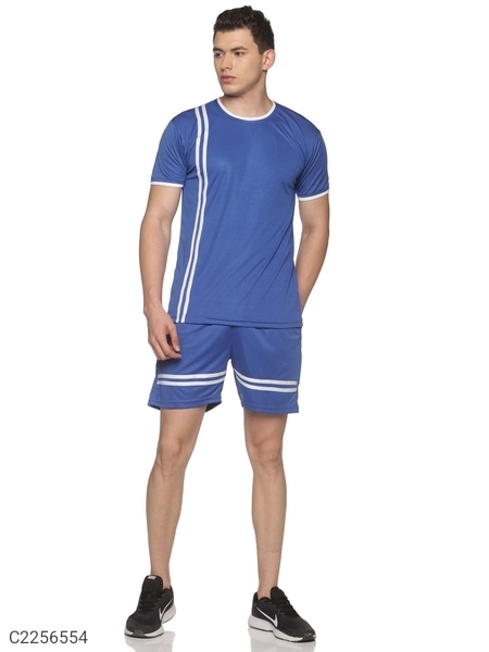 HPS Sports Poly Cotton Printed Mens Track Suits - Blue, L