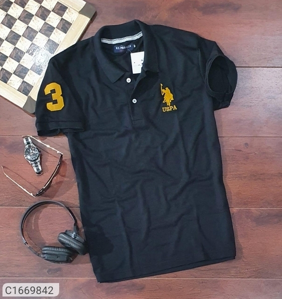 Cotton Solid Half Sleeves Polo T-Shirts Vol -1 - Black, L-20.5