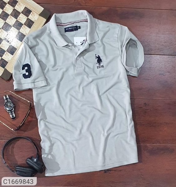 Cotton Solid Half Sleeves Polo T-Shirts Vol -1 - Grey, M-19.5