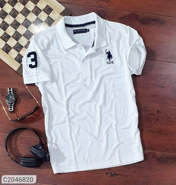 Matty Solid Half Sleeves Polo T-Shirts - White, M-19.5