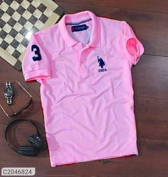 Matty Solid Half Sleeves Polo T-Shirts - Pink, M-19.5