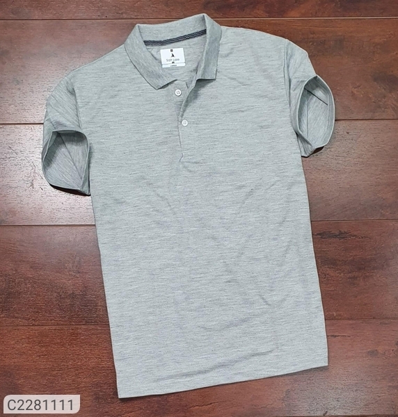 Cotton Solid Half Sleeves Polo T-Shirts - Grey, L