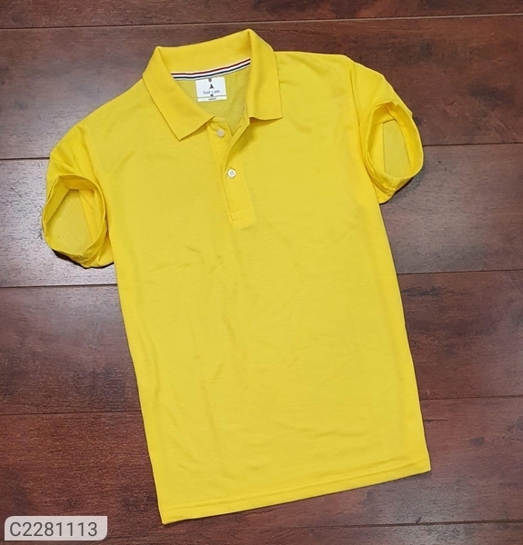 Cotton Solid Half Sleeves Polo T-Shirts - Yellow, XL