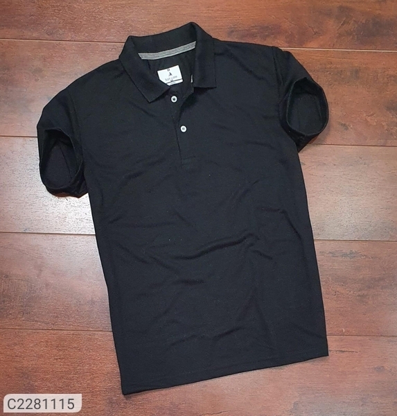 Cotton Solid Half Sleeves Polo T-Shirts - Black, L