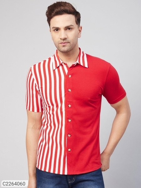 Gritstones Cotton Stripes Half Sleeves Mens Casual Shirt - Red, M