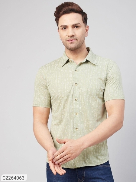 Gritstones Cotton Stripes Half Sleeves Mens Casual Shirt - Green, S