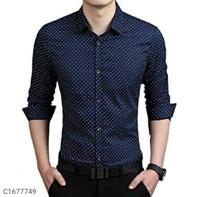 Cotton Printed Full Sleeves Slim Fit Casual Shirt - Navy Blue, L