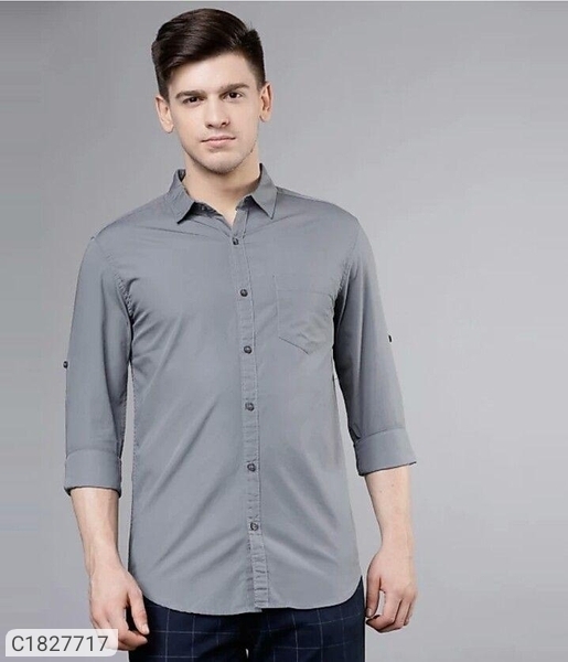 Cotton Solid Full Sleeves Regular Fit Formal Shirt Vol-6 - Grey, M