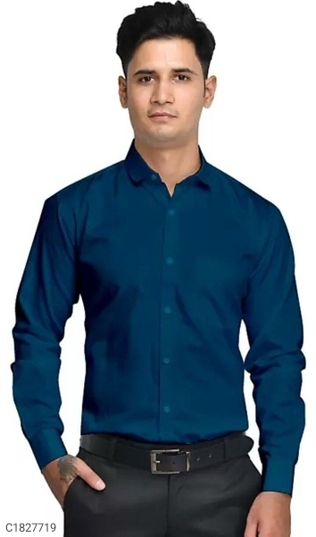 Cotton Solid Full Sleeves Regular Fit Formal Shirt Vol-6 - Blue, XL