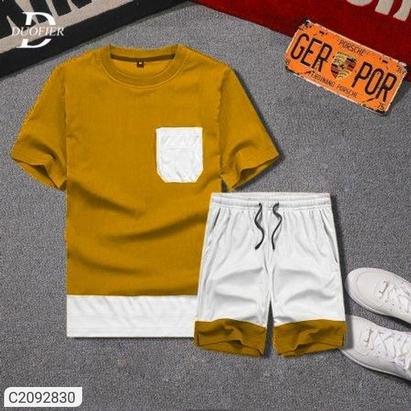 Cotton Solid Half Sleeves Regular Fit Track Suit - Mustard, XXL