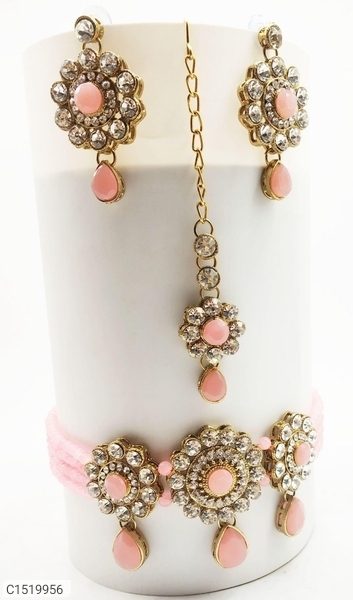 Attractive Crystal Beads & Stones Jewellery Sets Vol-2 - Pink