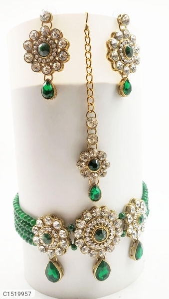 Attractive Crystal Beads & Stones Jewellery Sets Vol-2 - Green