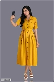 Women's Rayon Solid Midi Dress - Yellow, S