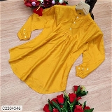 Women's Rayon Solid Mandarin Collar Top - Yellow, M