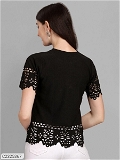 Women's Lycra Solid Lacer Cut Pattern Top - Black, S