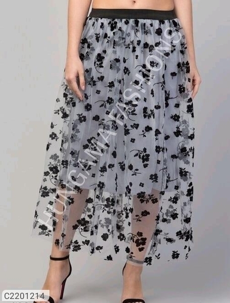Women's Net Printed Skirt - Grey, S