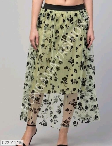 Women's Net Printed Skirt - Green, S