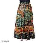 FREE SIZE Women's Cotton Printed Wrap Around Long Skirt - Red