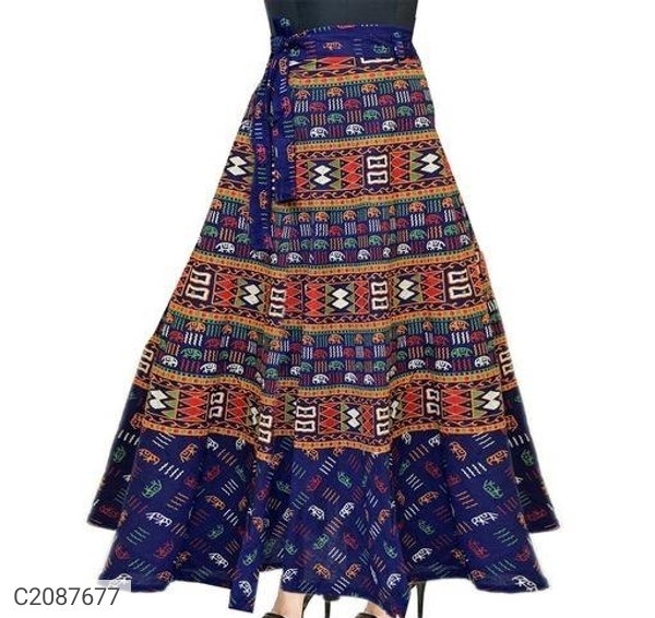 FREE SIZE Women's Cotton Printed Wrap Around Long Skirt - Multicolor