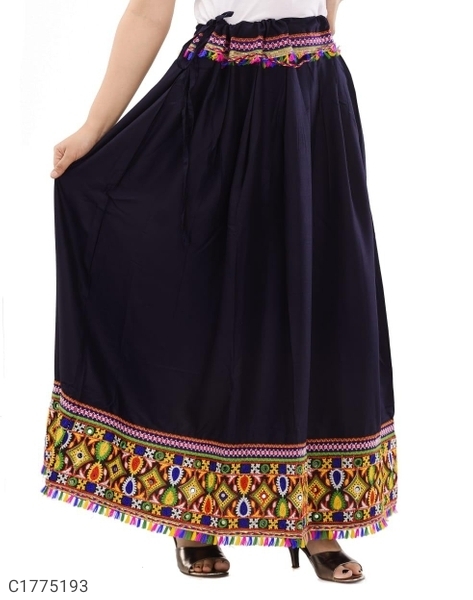 Women's Rayon Embroidered Skirts - Black, L
