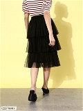 Style Quotient Women Black Tulle Net Layered Solid A-Line Skirt - S