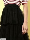 Style Quotient Women Black Tulle Net Layered Solid A-Line Skirt - XL