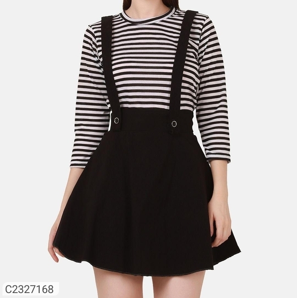 Women's Cotton Blend Solid Pinafore Skirt - Black, 28