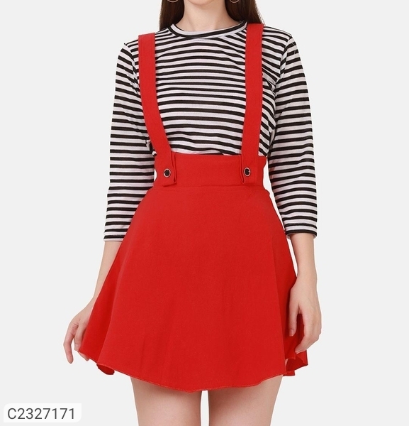 Women's Cotton Blend Solid Pinafore Skirt - Red, 28