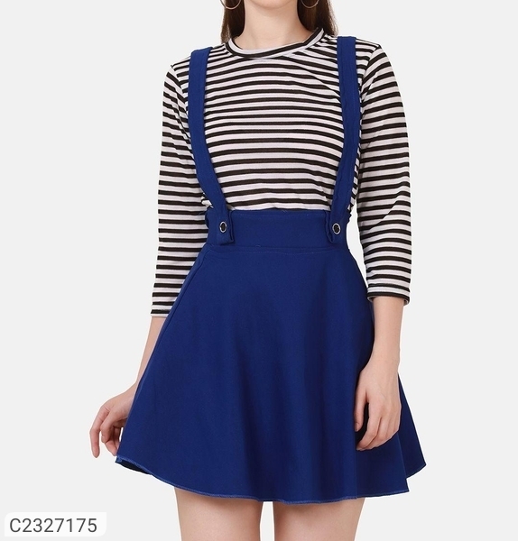 Women's Cotton Blend Solid Pinafore Skirt - Blue, 28