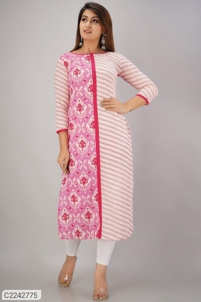 Latest Cotton Cambric Printed Kurti - Pink, XL