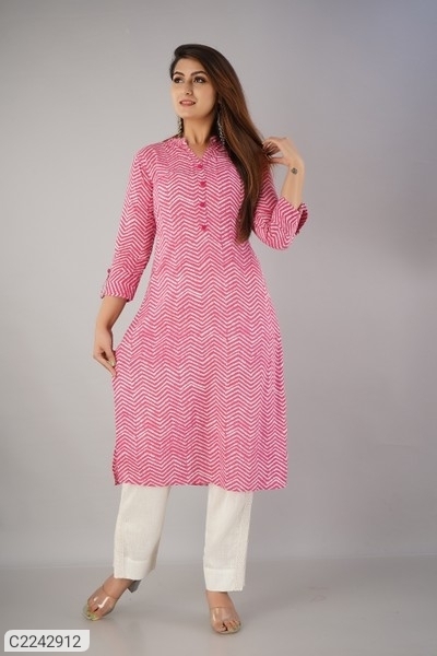Pretty Cotton Cambric Printed Kurti - Pink, S