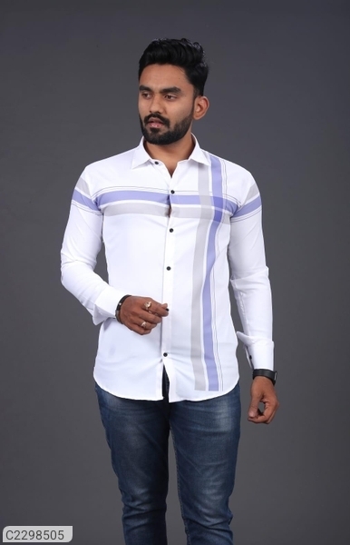 ShirtHub Cotton Blend Stripes Full Sleeves Regular Fit Shirts - L