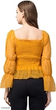 Women's Net Self Design Puff Sleeves Top - Yellow, M
