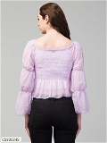 Women's Net Self Design Puff Sleeves Top - Lavender, XL