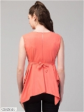 Women's Cotton Lycra Blend Solid Asymmetric Hem Top - Orange, S