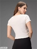 Darzi Women's Lycra Blend Solid Tops - White, M