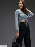 Darzi Women's Lycra Blend Solid Tops - Light Grey, S