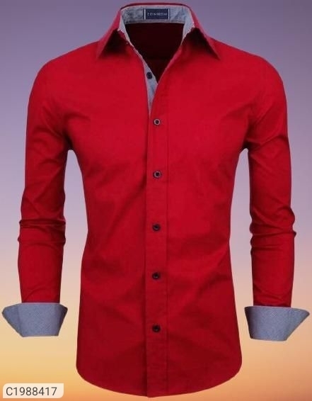 Cotton Solid Full Sleeves Regular Fit Casual Shirt - Red, XL