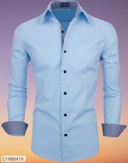 Cotton Solid Full Sleeves Regular Fit Casual Shirt - Blue, L
