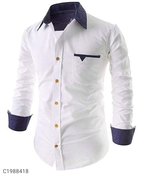 Cotton Solid Full Sleeves Regular Fit Casual Shirt - White, M