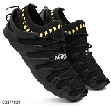 Men Black & Yellow Mesh Running Non-Marking Shoes - Black, 8
