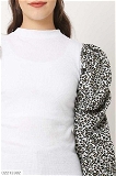 Women's Hosiery Printed Puff Sleeves Top - White, XL