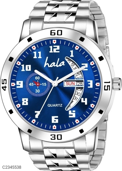 hala HL-8188 BLUE DIAL AND SILVER STRAP DAY & DATE FUNCTIONING WATCH Analog Watch - For Men - Blue