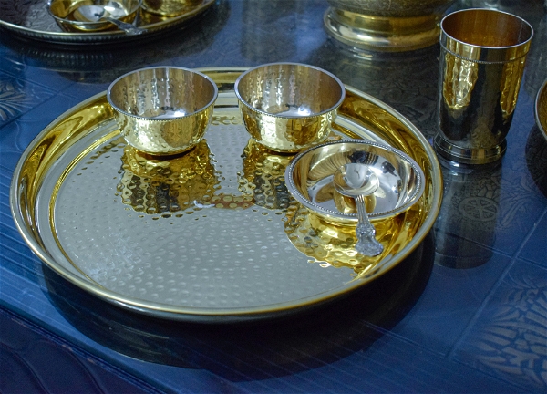 VIKRAM METAL  Brass hammered luxury dinner set  - 12 INCH, GOLDEN, SET OF 4