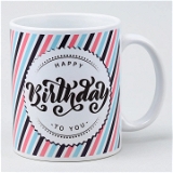 Pastel Coloured Stripes Birthday Mug