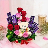 Roses, Teddy Bear & Chocolates Basket